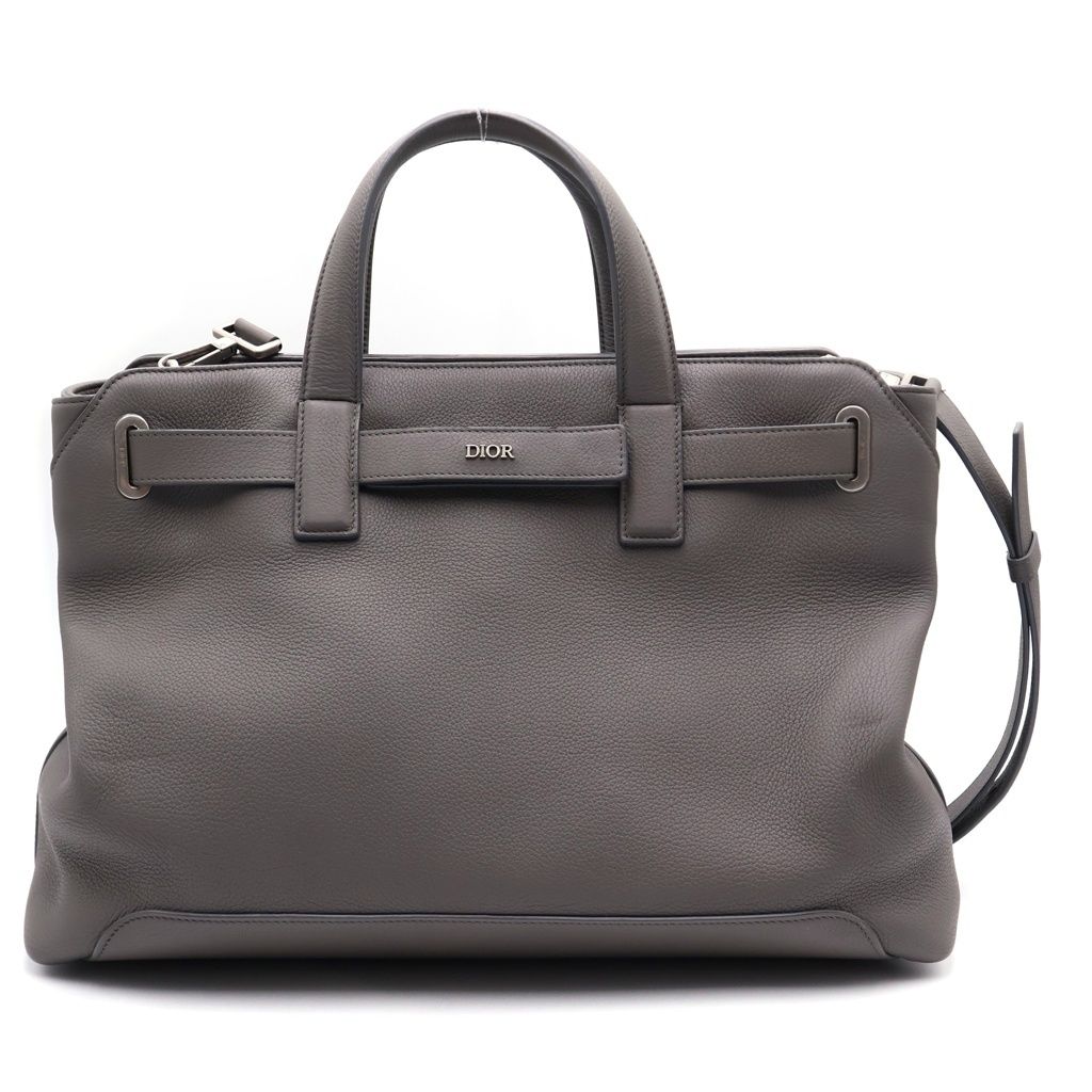 Dior Normandie Leather Silver 2-Way Tote Handbag Shoulder Bag Gray