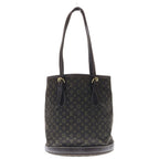 Louis Vuitton Monogram Mini Lin Bucket PM Tote Handbag Brown Leather Gold