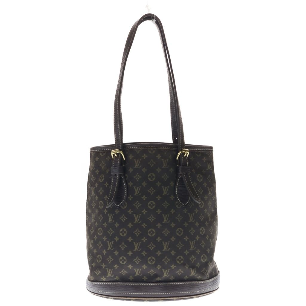 Louis Vuitton Monogram Mini Lin Bucket PM Tote Handbag Brown Leather Gold