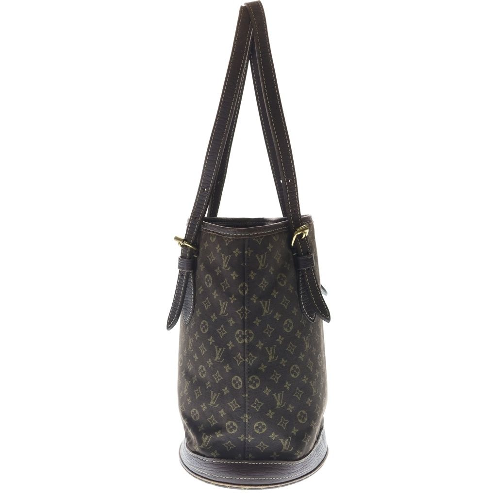 Louis Vuitton Monogram Mini Lin Bucket PM Tote Handbag Brown Leather Gold — view 3