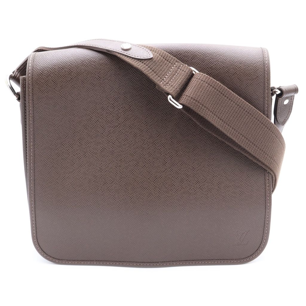 Louis Vuitton Taiga Victor Shoulder Bag Brown Leather Silver