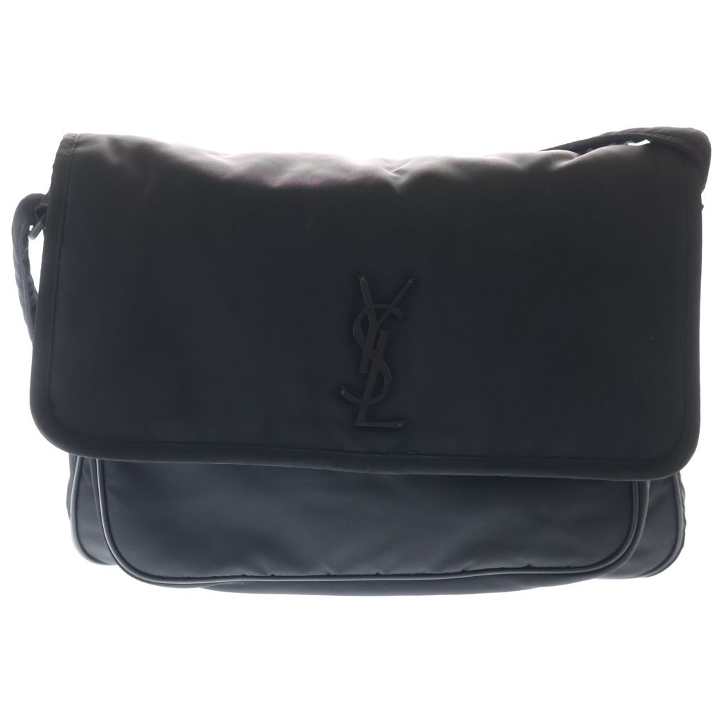 Saint Laurent Niki Cassandra Logo Plate Nylon Messenger Shoulder Bag Black