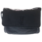 Saint Laurent Niki Cassandra Logo Plate Nylon Messenger Shoulder Bag Black