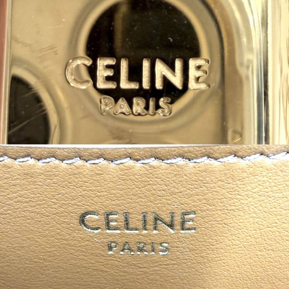 Celine For Shoulder Bag Taboo Triomphe Bag Canvas Leather White Brown Gold — view 5