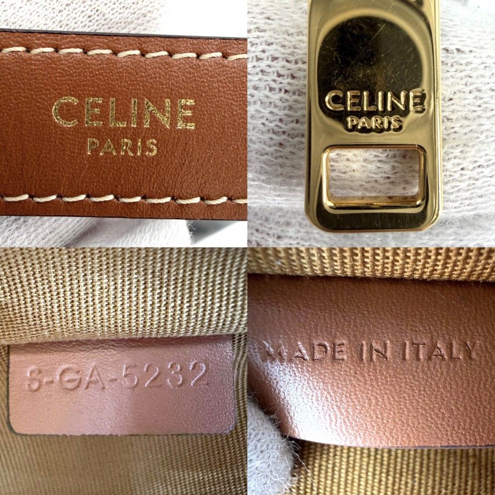 Celine For Shoulder Bag Ava Triomphe One Handbag Leather Brown Gold Vintage — view 5