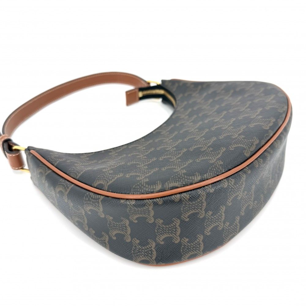 Celine For Shoulder Bag Ava Triomphe One Handbag Leather Brown Gold Vintage — view 3