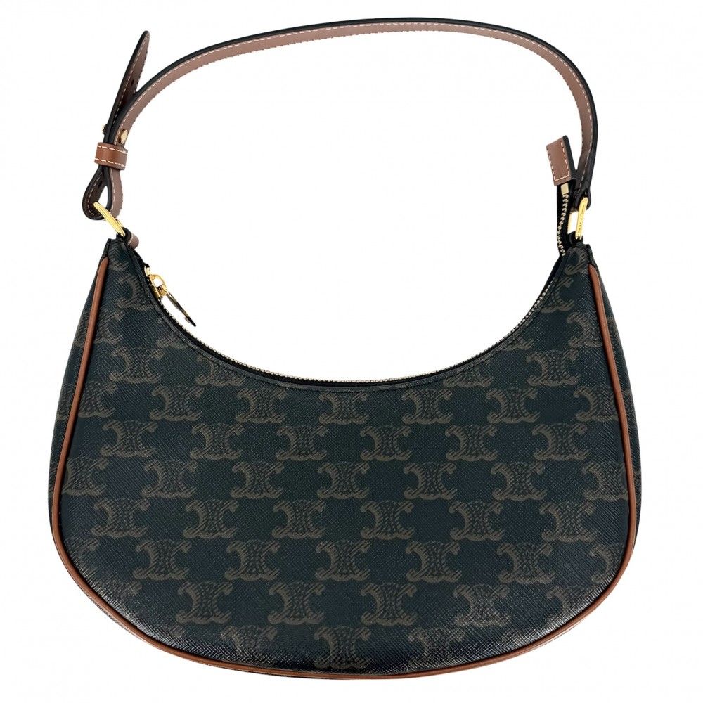 Celine For Shoulder Bag Ava Triomphe One Handbag Leather Brown Gold Vintage