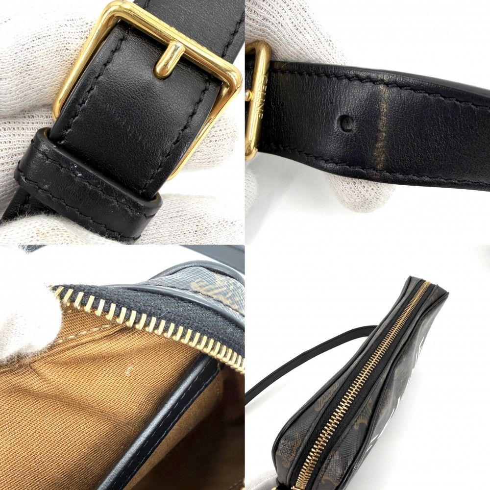 Celine For Shoulder Bag Logo Print Crossbody Triomphe Canvas Calfskin Black — view 6