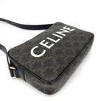 Celine For Shoulder Bag Logo Print Crossbody Triomphe Canvas Calfskin Black — view 3