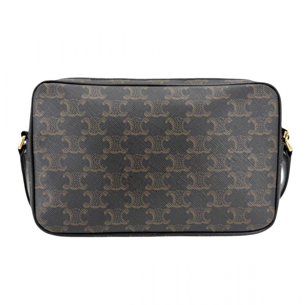 Celine For Shoulder Bag Logo Print Crossbody Triomphe Canvas Calfskin Black — view 2