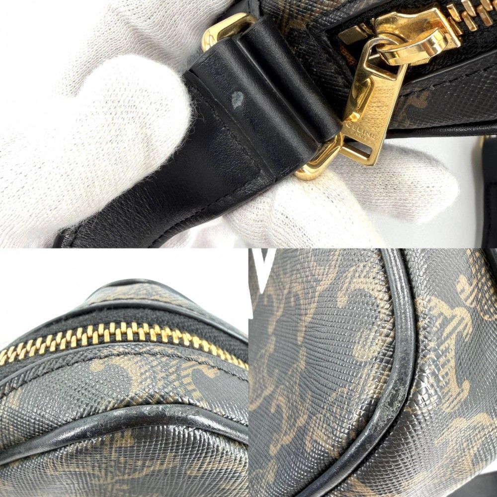 Celine For Shoulder Bag Logo Print Crossbody Triomphe Canvas Calfskin Black — view 7