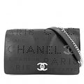 Chanel Shoulder Bag Perforated Logo Crossbody Chain CC Leather Black Silver