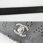 Chanel Shoulder Bag Perforated Logo Crossbody Chain CC Leather Black Silver — view 7