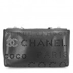 Chanel Shoulder Bag Perforated Logo Crossbody Chain CC Leather Black Silver — view 2
