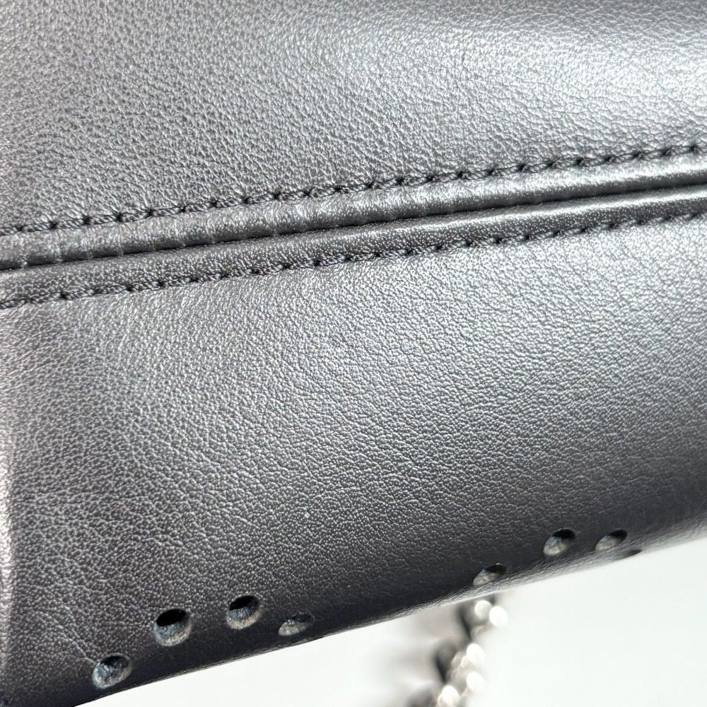 Chanel Shoulder Bag Perforated Logo Crossbody Chain CC Leather Black Silver — view 8
