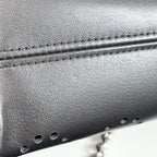 Chanel Shoulder Bag Perforated Logo Crossbody Chain CC Leather Black Silver — view 8