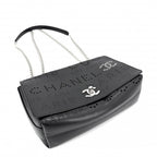 Chanel Shoulder Bag Perforated Logo Crossbody Chain CC Leather Black Silver — view 3