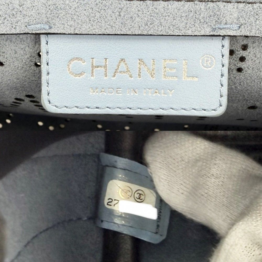 Chanel Shoulder Bag Perforated Logo Crossbody Chain CC Leather Black Silver — view 5