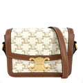 Celine For Shoulder Bag Teen Triomphe Crossbody Canvas Leather White Brown Gold