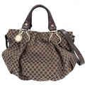 Celine 2-Way Macadam Handbag Shoulder Bag Canvas Leather Brown Gold Vintage