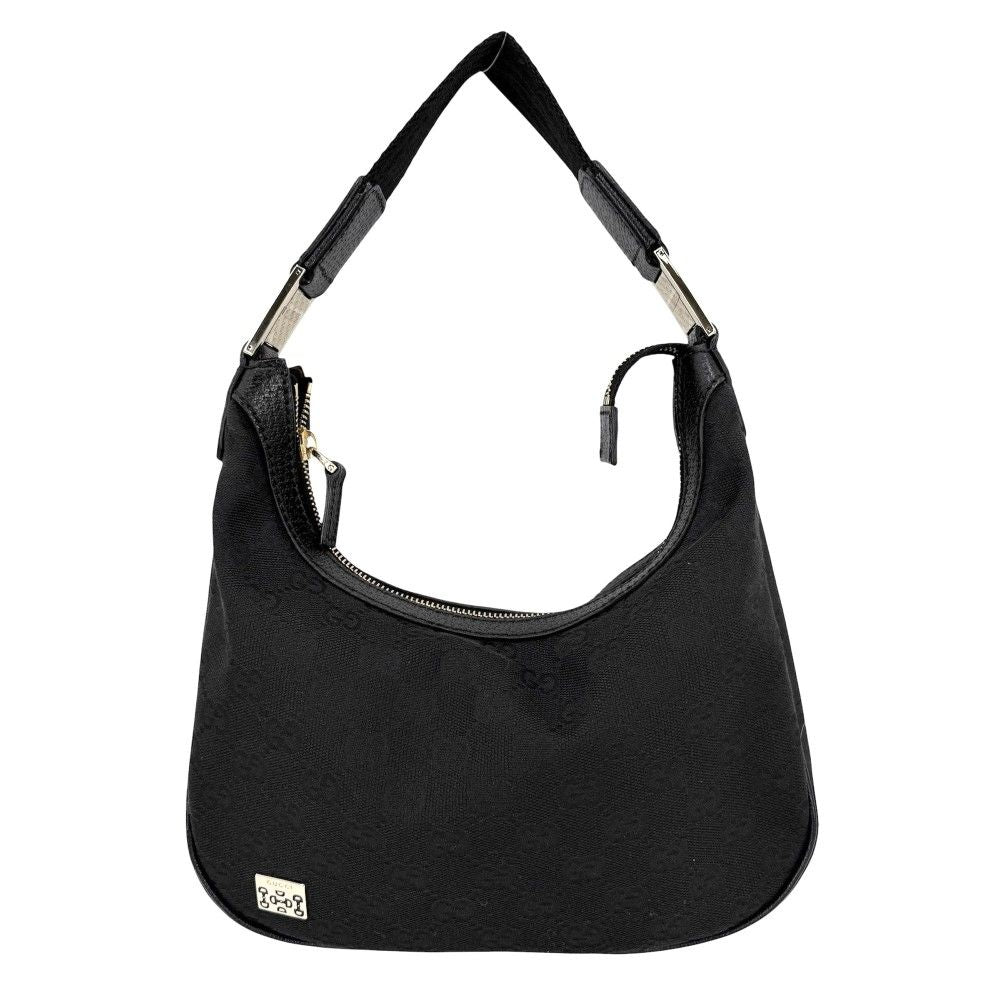 Gucci One GG Canvas Leather Black Gold Vintage Handbag
