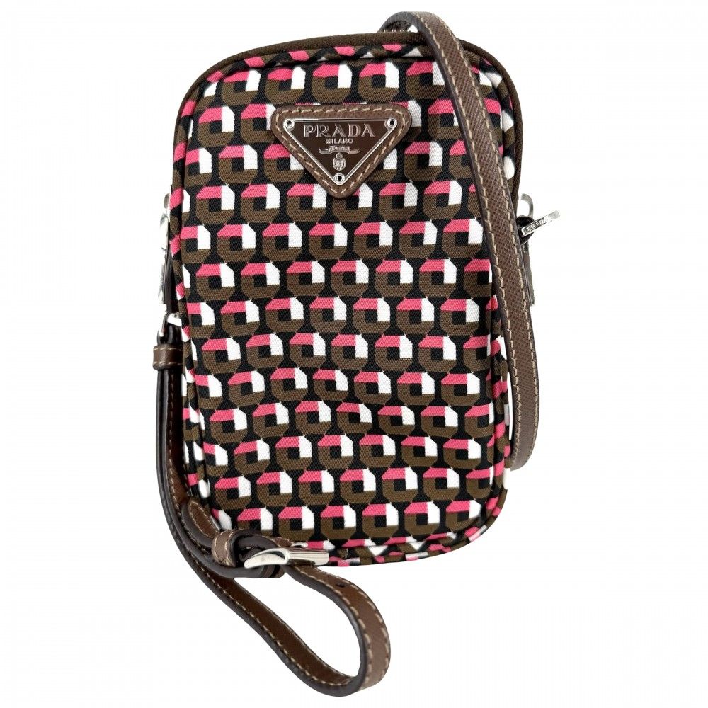 Prada Shoulder Bag Triangle Logo All Pattern Smartphone Pouch 2-Way Nylon Khaki