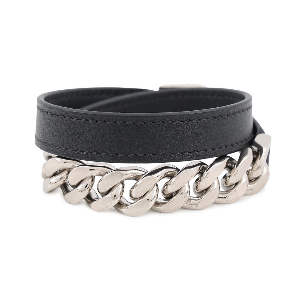 Hermes Bra Camden Black Silver Leather T4 Accessory Bracelet