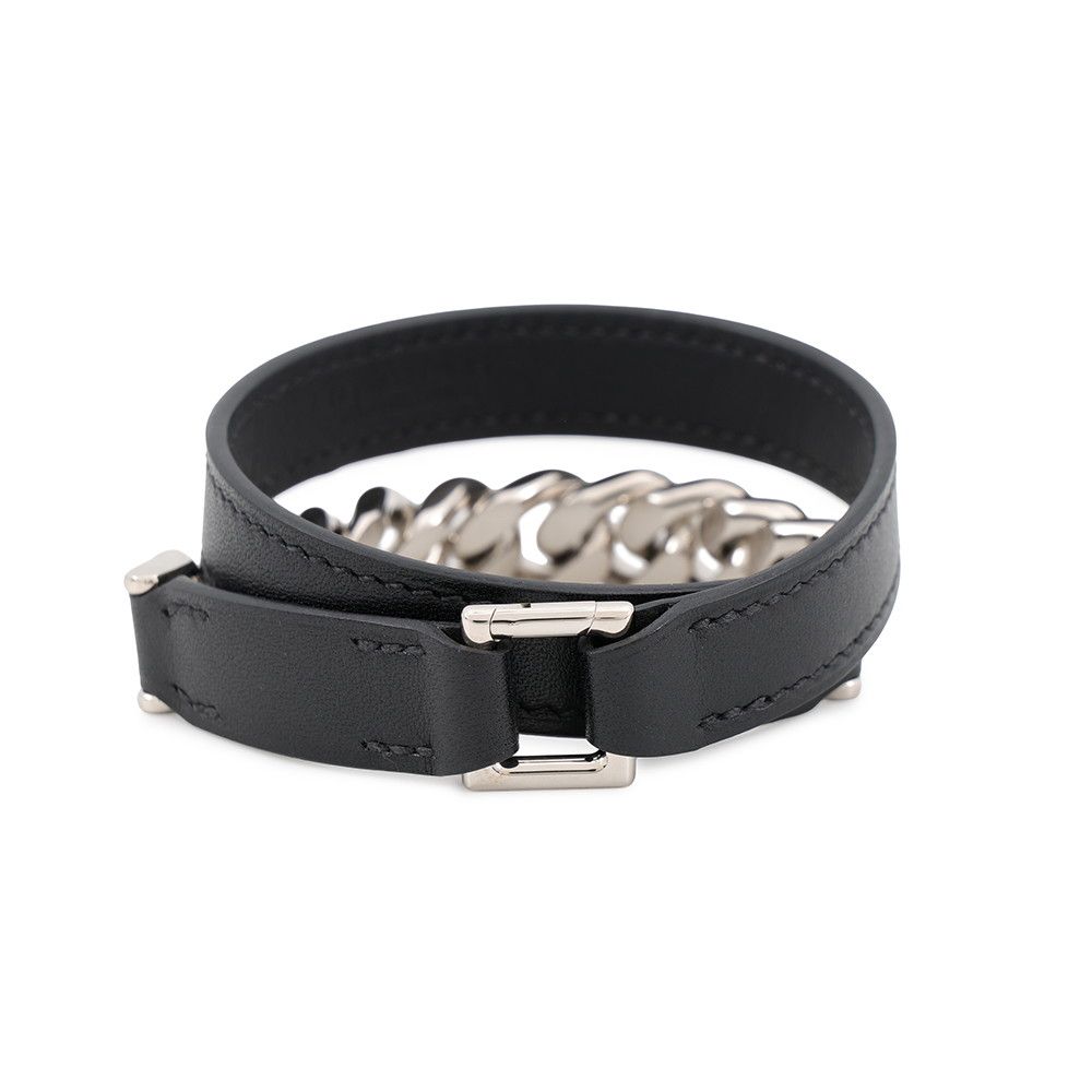 Hermes Bra Camden Black Silver Leather T4 Accessory Bracelet — view 3