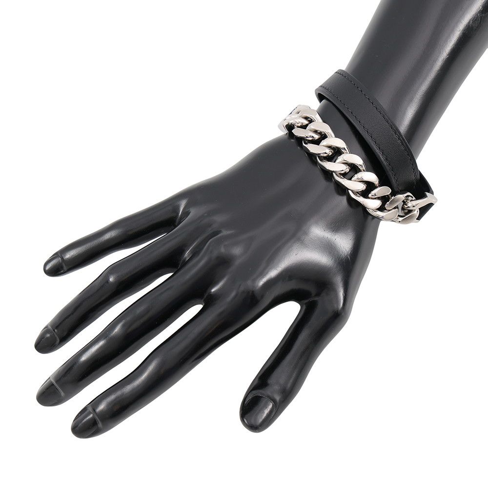 Hermes Bra Camden Black Silver Leather T4 Accessory Bracelet — view 4