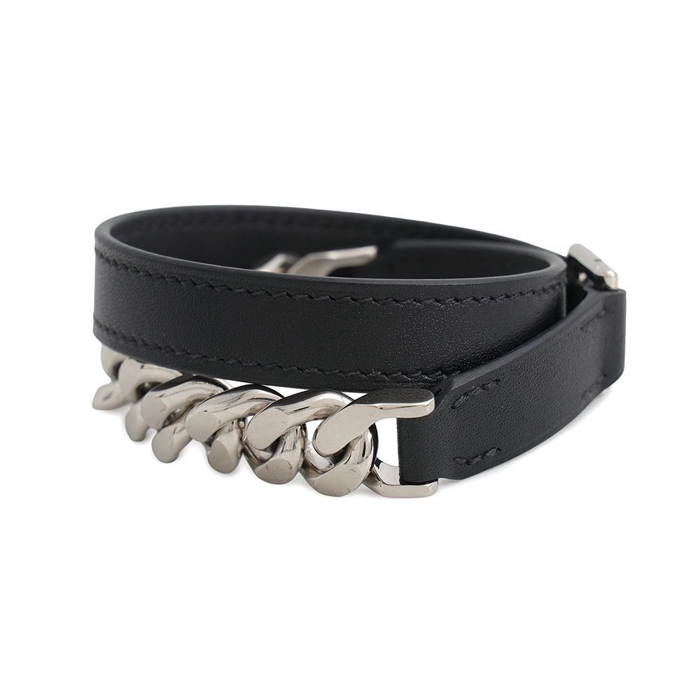 Hermes Bra Camden Black Silver Leather T4 Accessory Bracelet — view 2