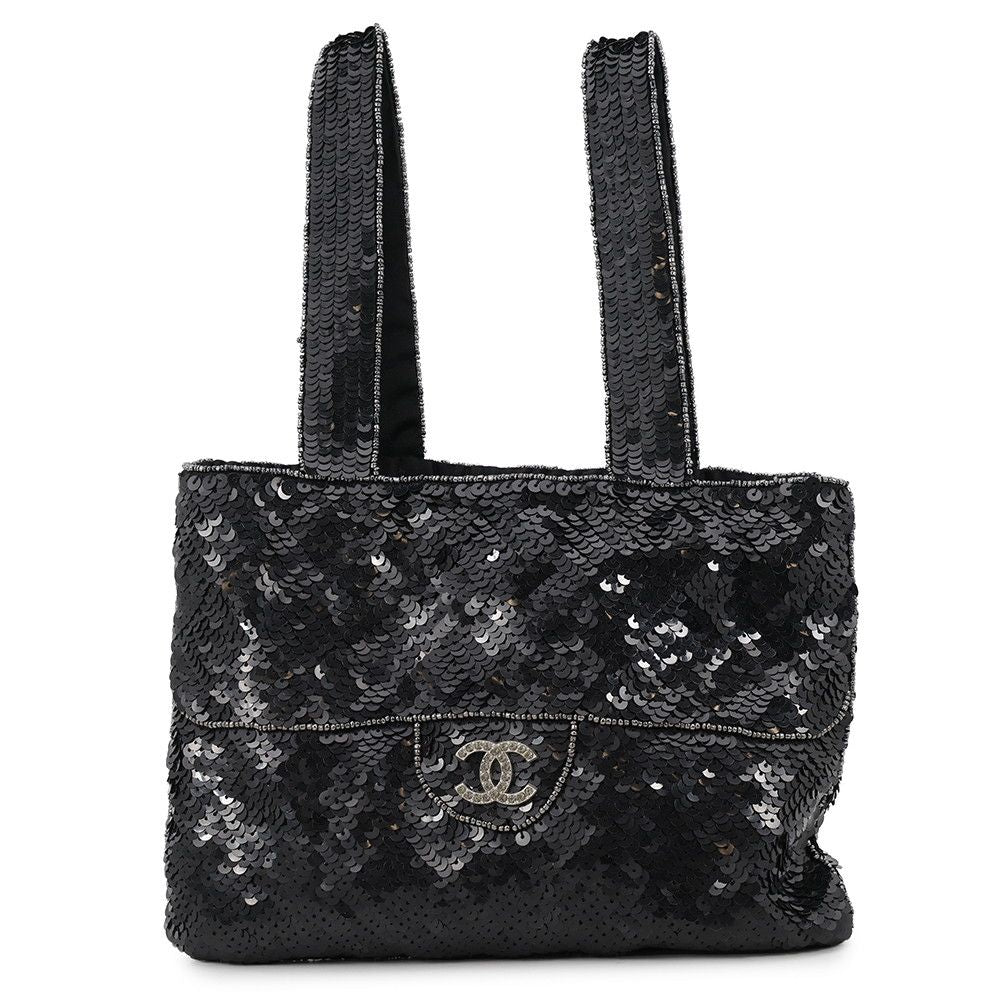 Chanel Handbag Mini CC Logo Sequin Beads Rhinestone Bag Black