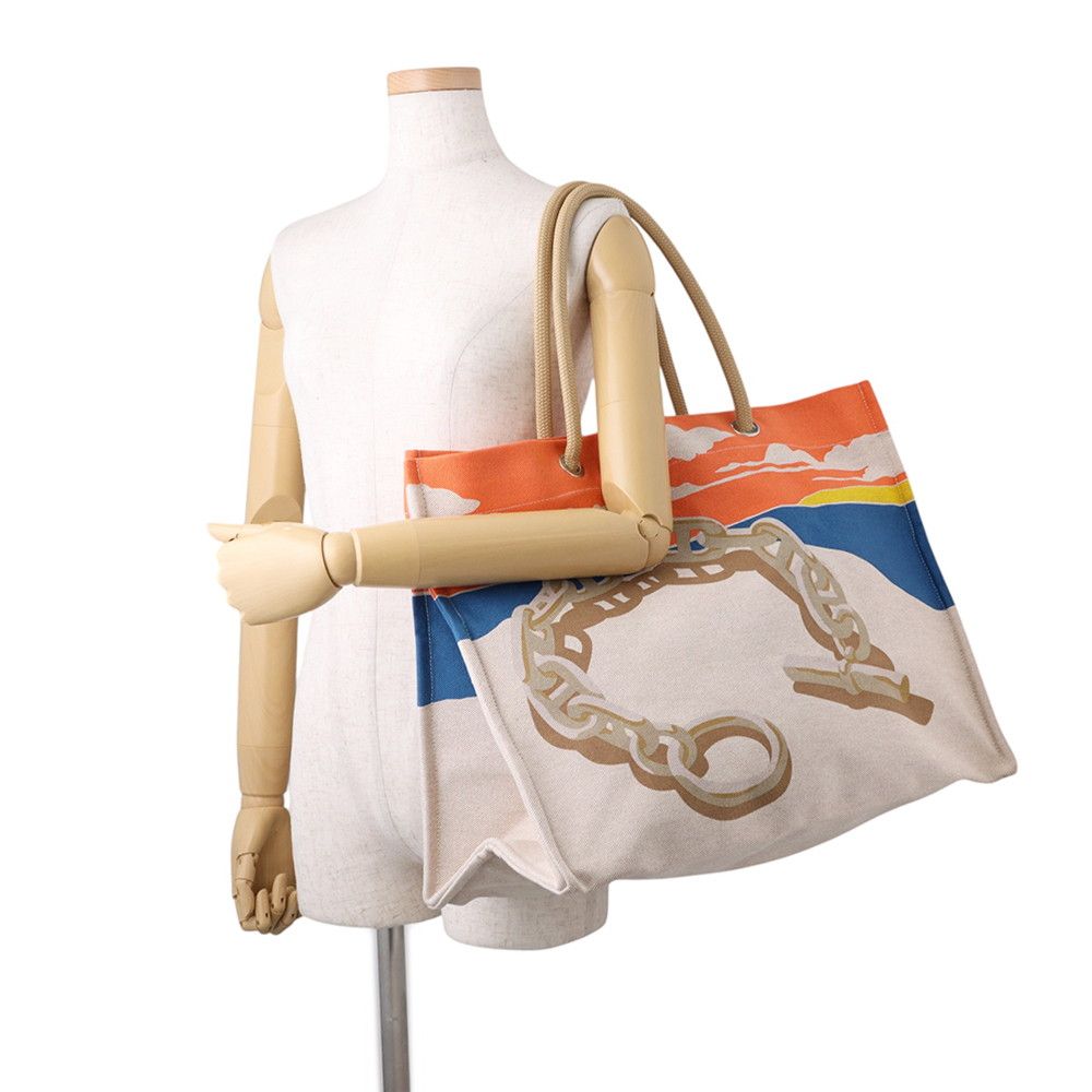 Hermes Tote Bag Escale a la Plage Print Asier Silver Toile Ash Beach — view 4