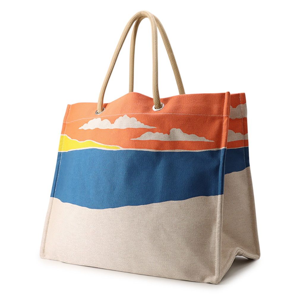 Hermes Tote Bag Escale a la Plage Print Asier Silver Toile Ash Beach — view 2