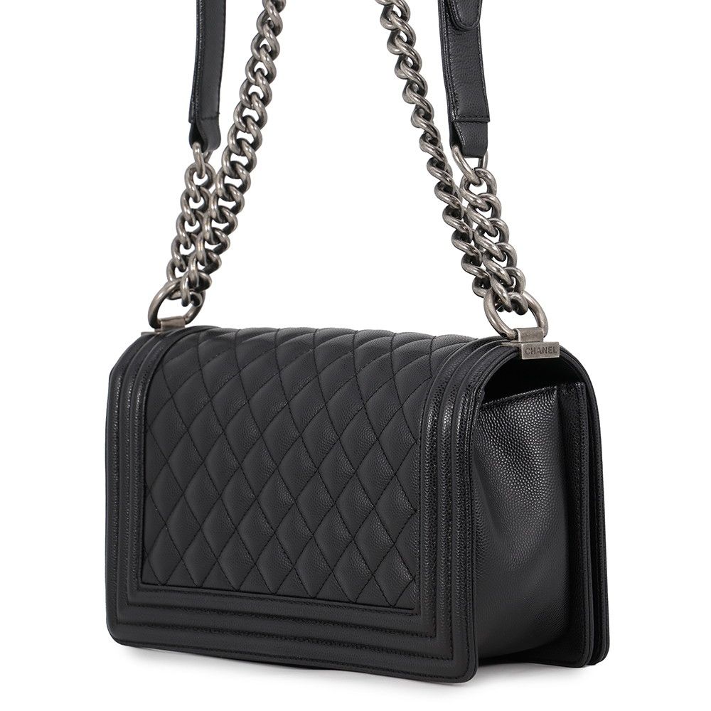 Chanel Chain Shoulder Bag Quilted CC Logo Boy 25 Caviar Leather Black — view 2