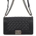 Chanel Chain Shoulder Bag Quilted CC Logo Boy 25 Caviar Leather Black