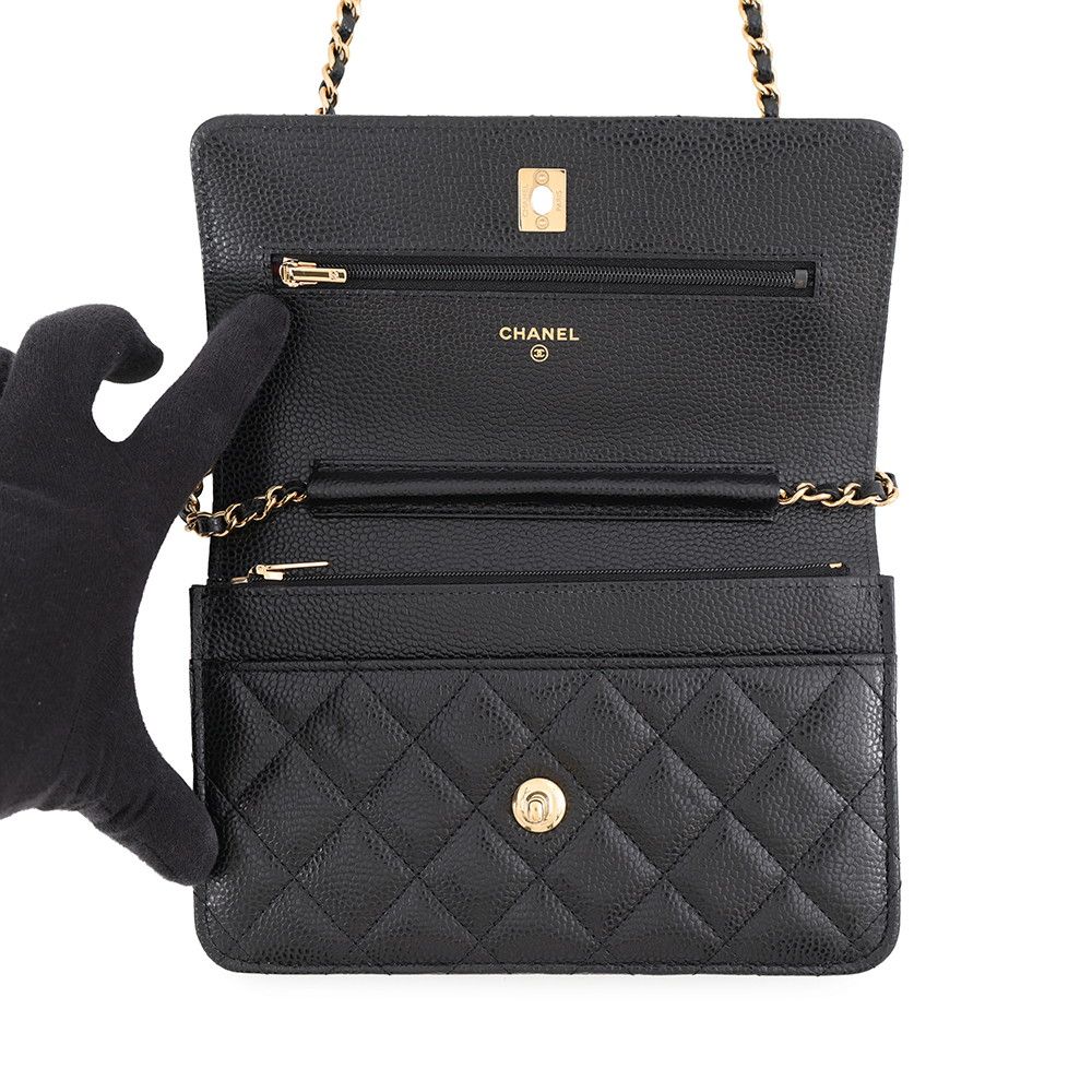 Chanel Chain Wallet Classic Quilted CC Logo Caviar Leather Black Shoulder Bag — view 5