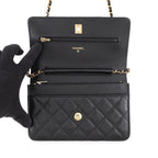 Chanel Chain Wallet Classic Quilted CC Logo Caviar Leather Black Shoulder Bag — view 5