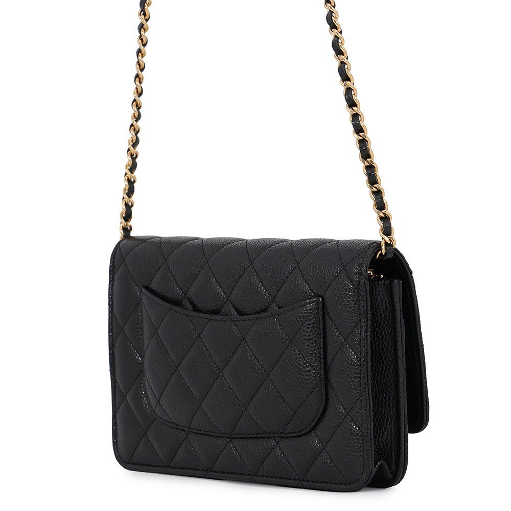 Chanel Chain Wallet Classic Quilted CC Logo Caviar Leather Black Shoulder Bag — view 2
