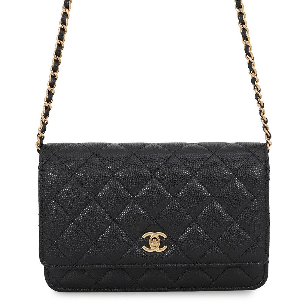Chanel Chain Wallet Classic Quilted CC Logo Caviar Leather Black Shoulder Bag