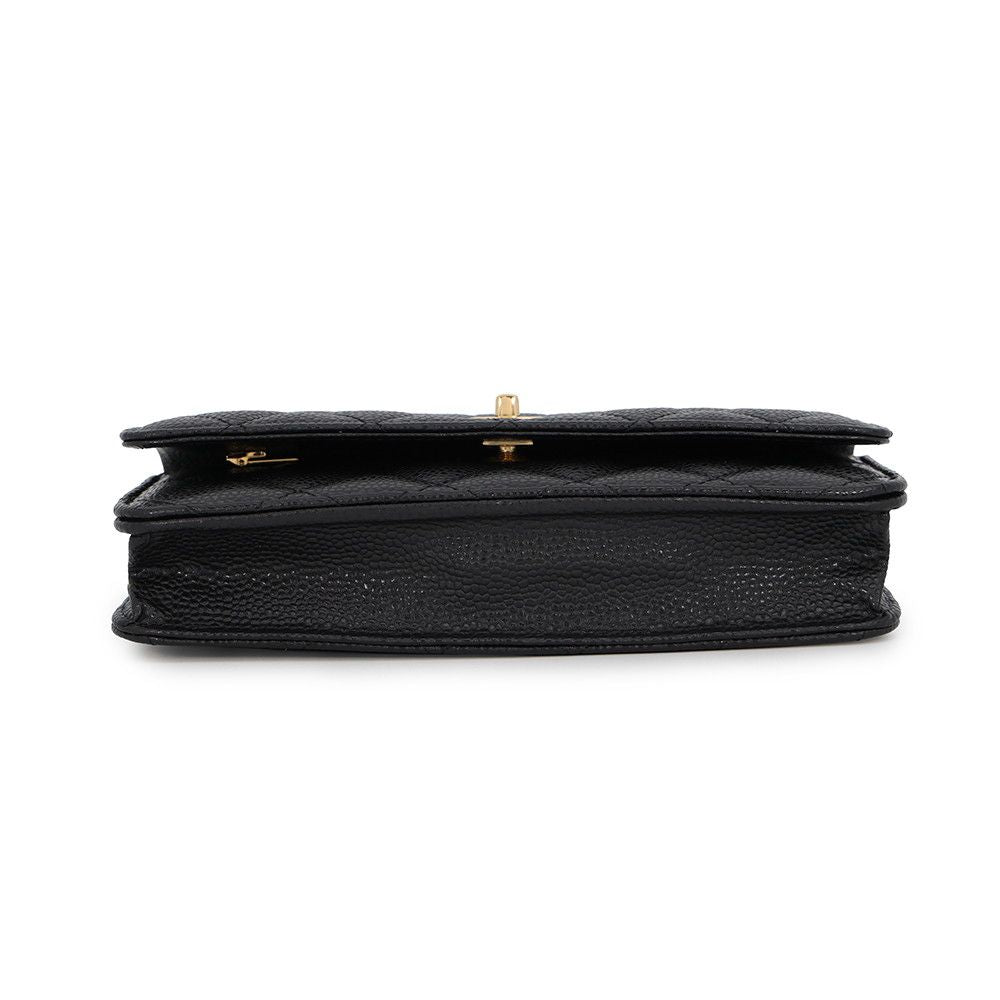Chanel Chain Wallet Classic Quilted CC Logo Caviar Leather Black Shoulder Bag — view 3