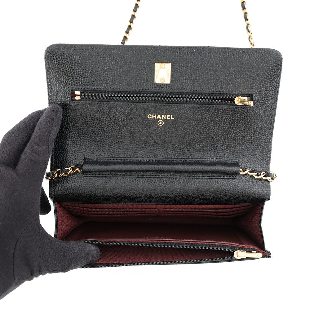 Chanel Chain Wallet Classic Quilted CC Logo Caviar Leather Black Shoulder Bag — view 6