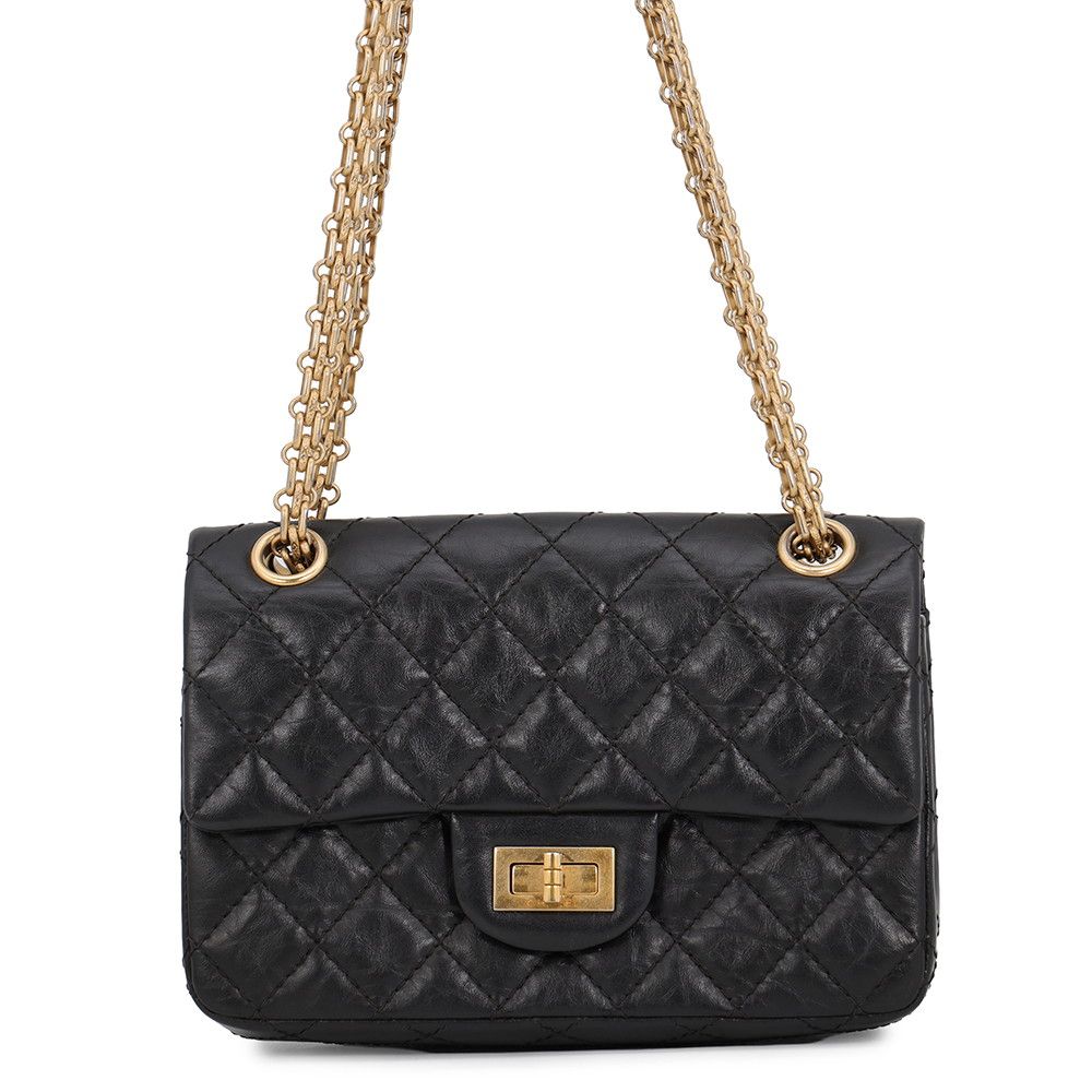 Chanel Chain Shoulder Bag Quilted 2.55 Mini Aged Calf Leather Black