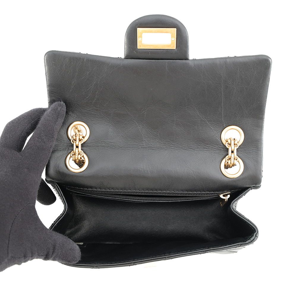 Chanel Chain Shoulder Bag Quilted 2.55 Mini Aged Calf Leather Black — view 6