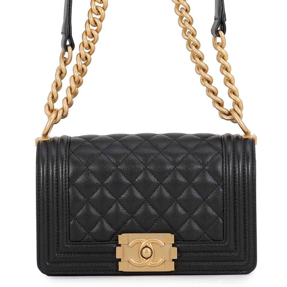 Chanel Chain Shoulder Bag Boy Small Quilted CC Logo Boy Black