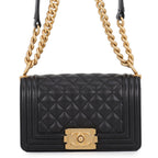 Chanel Chain Shoulder Bag Boy Small Quilted CC Logo Boy Black
