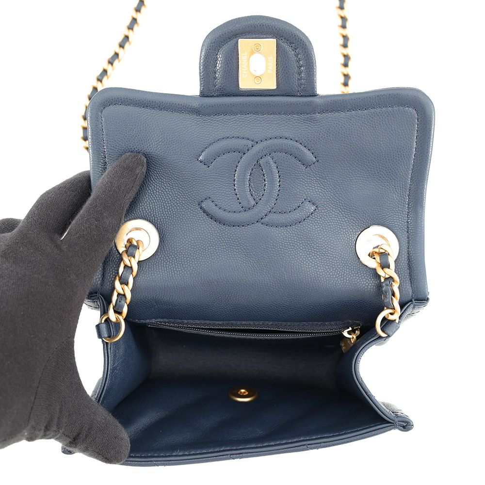 Chanel Chain Shoulder Bag Mini Quilted CC Logo Caviar Leather — view 5
