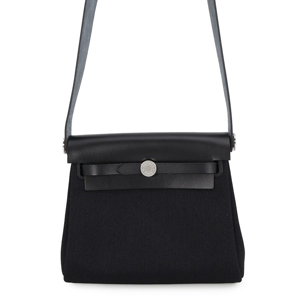 Hermes Shoulder Bag Herbag Zip Mini Black Silver Toilet Ash Vache Hunter