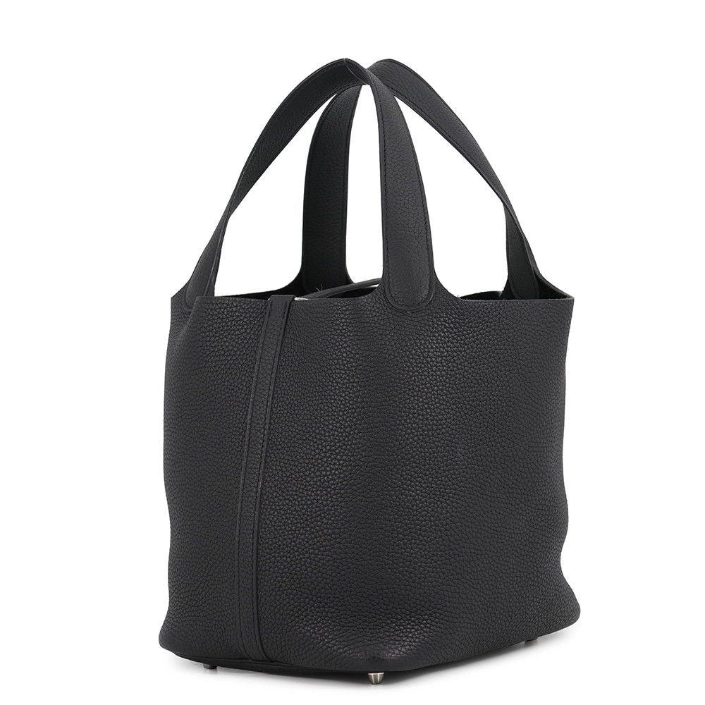 Hermes Picotin Lock MM Black Silver Taurillon Clemence Handbag — view 2