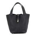 Hermes Picotin Lock MM Black Silver Taurillon Clemence Handbag