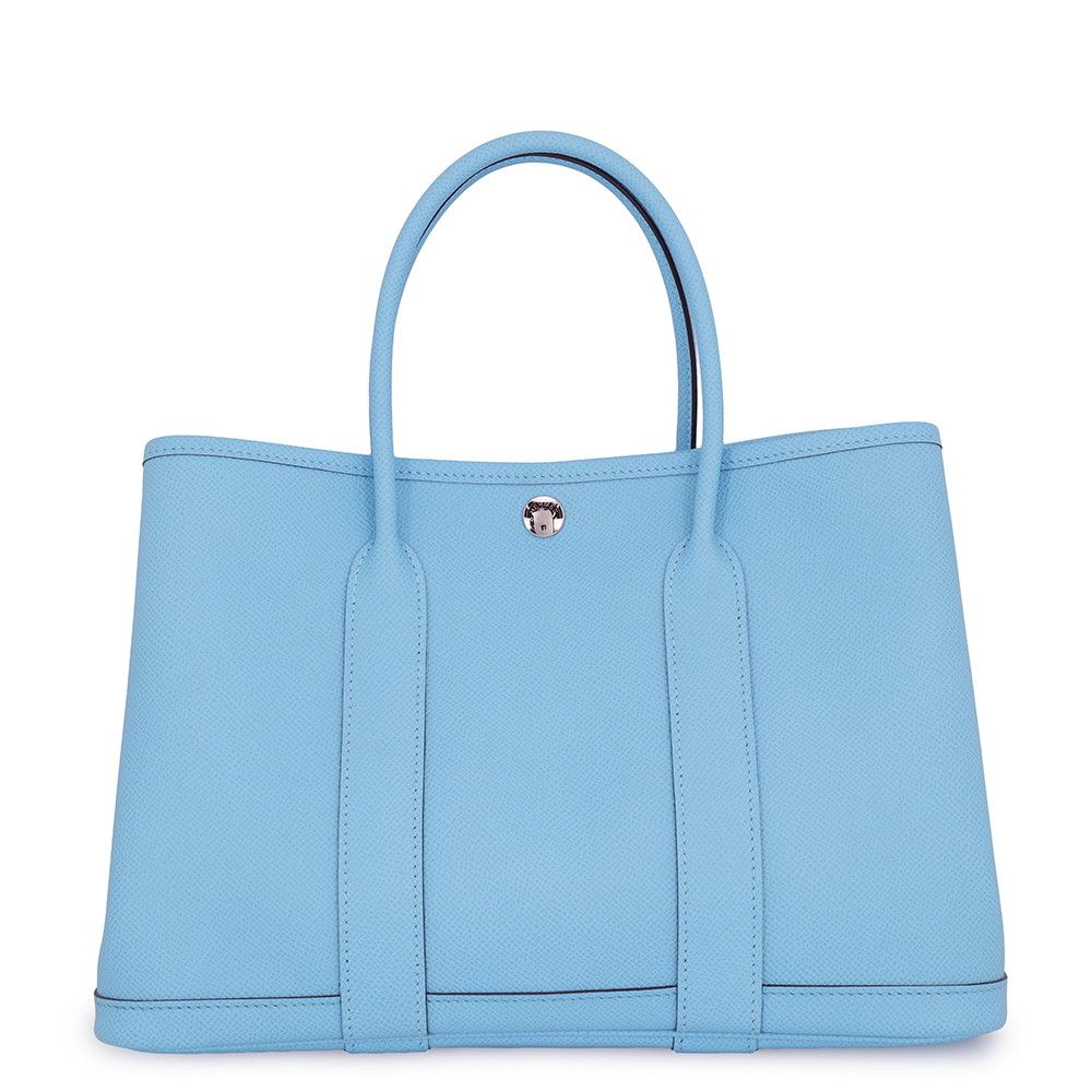 Hermes Tote Bag Garden Party TPM Celeste Silver Epsom